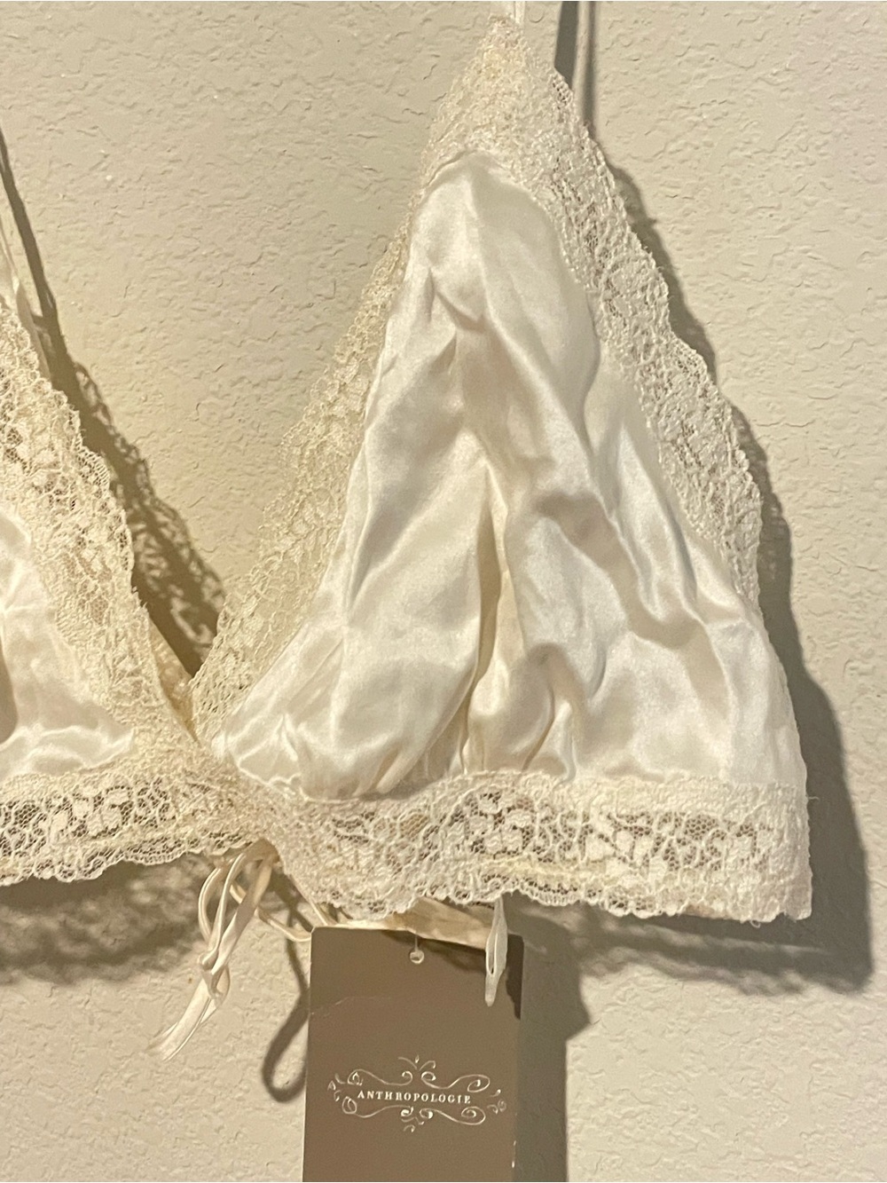 Anthropologie Ivory Lace Silk Bralette NWT